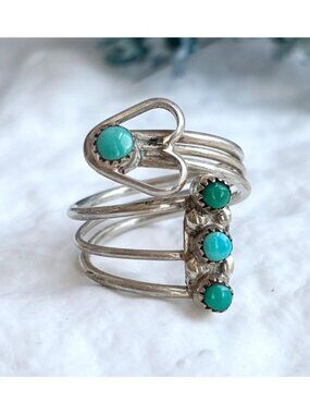 Coiled Heart Multi Color Turquoise Sterling Silver 925 Vintage Ring - sz 4.75